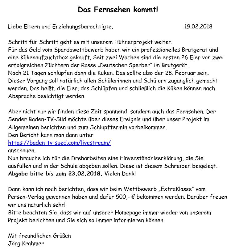 19.02.2018 Elternbrief - Das Fernsehen kommt