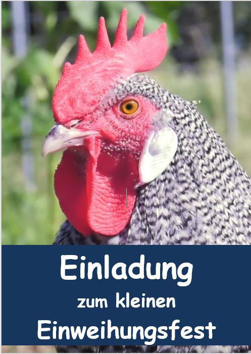 Einladungskarte Einweihungsfest Huhnikat